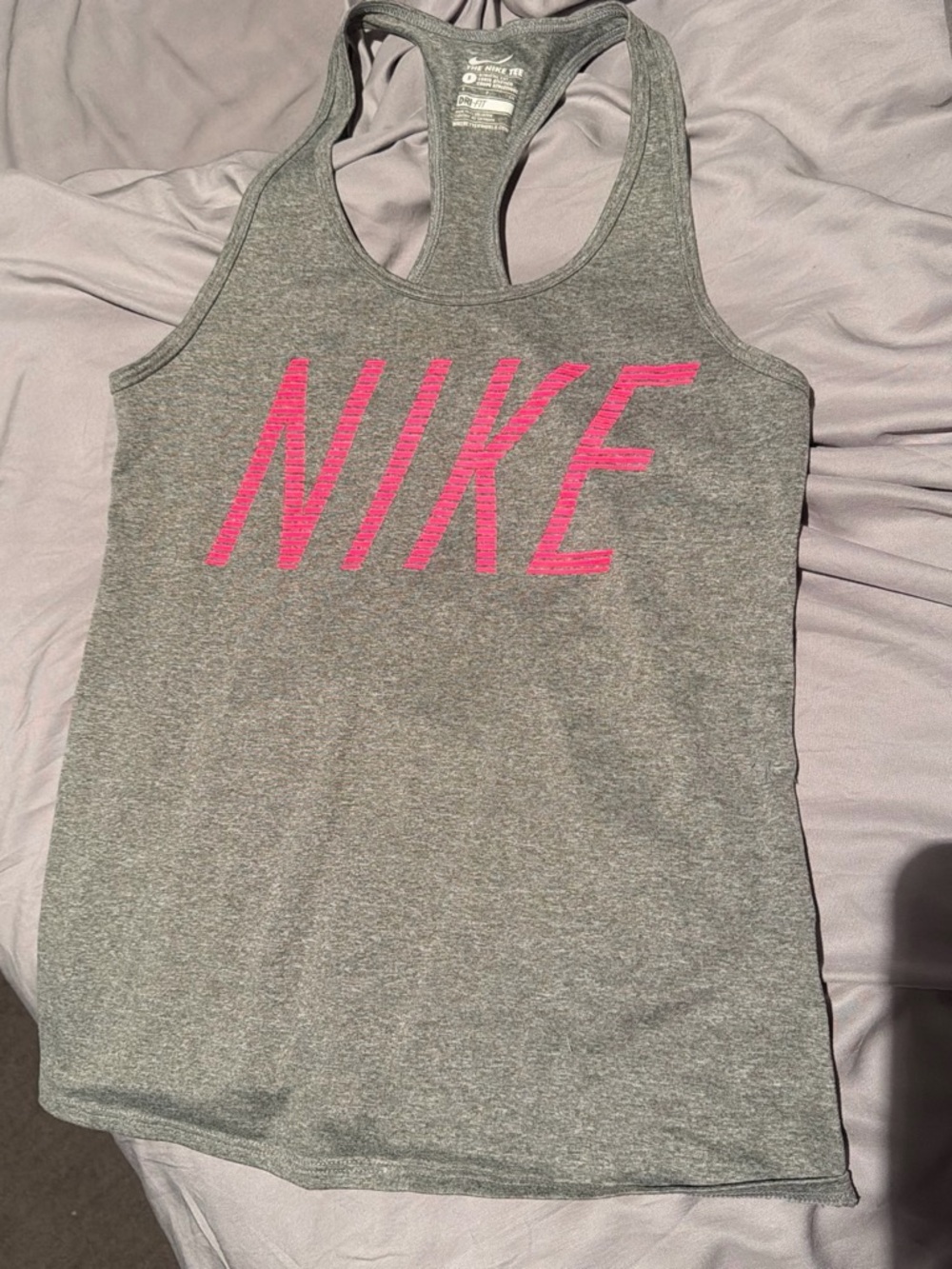 Nike Light Gray Athletic Dri-FIT Racerback Tank with Pale Pink Interior